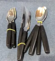 Gibson Stainless black Handle 10 Pcs Silverware 4 Forks, 4 spoons, 2 Kns