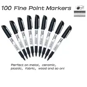 Non-Toxic 100 Pack of Black Permanent Markers, Waterproof and Fade-Resistant