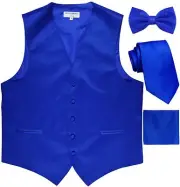 New Men's tuxedo Vest Waistcoat_Necktie, Bowtie & Hankie Set Royal Blue formal