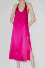 $420 Sleeping with Jacques Women's Pink Silk T-Boz Halter Slip Dress Size 8