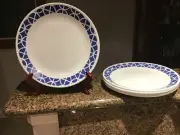 Corelle COBALT CIRCLES Dinner Plate Set - 4 plates - 10.25 inches UNUSED