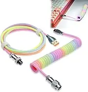 UCINNOVATE Coiled Keyboard Cable, Pro Custom USB C Cable for Gaming Keyboard, Double-Sleeved Mechanical with Detachable Metal Aviator, 1.8M USB-C to USB-A (Rainbow) (UC-7902330)