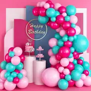 95pcs Tiffany Blue Rose Pink Balloon Garland Arch Kit - Baby Shower Wedding Anniversary Birthday Party Decorations