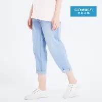 在飛比找momo購物網優惠-【Gennies 奇妮】刷破直筒牛仔褲-淺藍(孕婦褲 長褲 