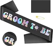 Groom Bachelor Sash, Black Groom to Be Sash with Iridescent Foil Letters for Bachelor Party Supplies, Decorations, Ideas, Gifts, Jokes and Favors, Custom-Lengthened Sash for Men (35.4x3.74 inch)