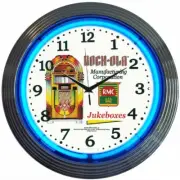 Rock-Ola Jukebox Style Blue Neon Hanging White Wall Clock 15" Diameter 8ROCXX