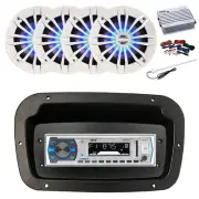 Pyle Marine Radio,Spa Bezel,Adapter,Antenna,Amp,Kit, 4x 6.5" LED White Speaker