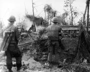 U.S. Marines move through the ruins of hamlet 8x10 Vietnam War Photo 398