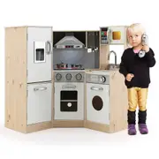 Babyjoy Kids Kitchen Playset Wooden Pretend Toys Cooking Food Set w/Cookware Accessories for Children 3+