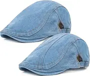 [DIYDECAL] 2 Pack Denim Mens Newsboy Flat Caps Ivy Gatsby Golf Hunting Cabbie Beret Hats, Light Blue, One Size