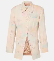 [Dries Van Noten] Dries Van Noten Floral linen-blend jacquard blazer AU 12 pink
