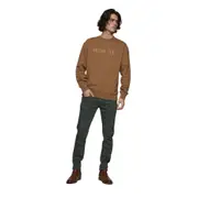 Replay Mens Crew Fleece Sweatshirt Organic Cotton Crewneck w/ Print Brown