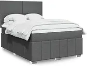 vidaXL Box Spring Bed - Double Bed Frame with Mattress & Adjustable LED Lights - Dark Grey Polyester Fabric