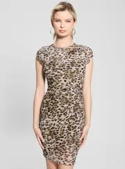 GUESS Women's Eco Brown Cheetah Print Aida Mini Dress Size: Small, Polyester