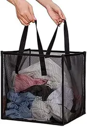 Pop Up Laundry Baskets - Mesh Collapsible Laundry Hampers Storage with Handle - Foldable for Washing Storage, Great for The Kids Room, College Dorm, Travel Organizer (Black)