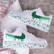 Air Force 1 Custom Shoes, Emerald Green White Splatter Dripping Swoosh Men Women