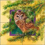 Spotted Owl Tile Backsplash Susan Libby Bird Art Ceramic Mural SLA085