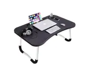 SOGA Black Portable Bed Table Adjustable Foldable Bed Sofa Study Table Laptop Mini Desk with Notebook Stand Cup Slot Home Decor