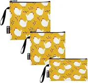 RPLIFE Cartoon Chickens Yellow Reusable Sandwich Snack Bags Washable Food Storage Pouch with Zipper for School Travel Work Office (3 Pack: S/M/L)