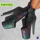 Leopard Print Ankle Boots 8 Inch Vegan Stiletto Heel Pole Dance Shoes Sparkle