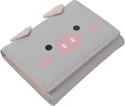 [BESPORTBLE] 1Pc Adorable Cartoon PU Wallet Three Fold Design with Concealed Buckle Stylish Grey Organizer for Cash and Cards for School and Daily Use