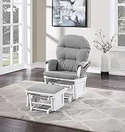 Suite Bebe Maya Glider and Ottoman in White Wood and Oyster Gray Fabric