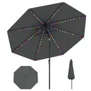 Costway Solar Patio Umbrella w/96 LED Lights 9 Modes Tilt Adjustment Vented Top Outdoor Market Sun Shade Grey
