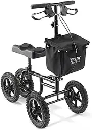 VEVOR Folding Knee Scooter, Carbon Steel Steerable Knee Walker with Height-Adjustable Handlebar & Knee Pad, 12" All-Terrain Wheel, Dual Brakes, Leg Recovery Scooter for Injured Ankle Foot Knee, 350LBS