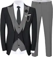 [Wangyue] Men's 3 Piece Suit Slim Fit One Button Formal Wedding Suit Prom Tuxedo Suits Dinner Party Blazer Vest Pants Set