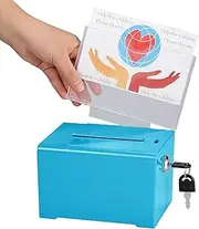 AdirOffice Adir Acrylic Donation Ballot Box with Lock - Secure and Safe Suggestion Box - Key Storage Lock Box Great for Business Cards (6.25/ x 4.5/ x 4/) - Blue
