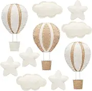 Poen 10 Pcs Star Hot Air Balloon and Cloud Nursery Wall Decor for Bedroom - Mini Felt Clouds Stars Western Decor for Kids Baby Room (Khaki)