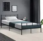 King Single Metal Bed Frame Platform Mattress Base Metal tube Slat Black 150kg