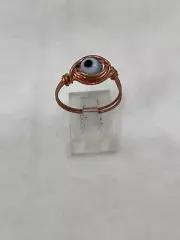 Handmade ~ Copper Wire Wrap ~ Evil Eye Glass Bead Ring Size 7 1/2 #226