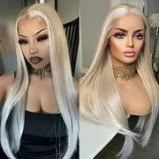 Blonde Wig 60/613 with Baby Hair White Strands Strands Long Wig Front Wigs Platinum Blonde Ombre Pre Drawn for White Women Japanese Synthetic Hair Wig