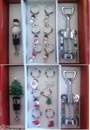 Holiday 6 Bottle Charms, Stopper, and Corkscrew Gift Set