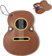 TRADERPLUS Exquisite Embroidery Guitar Pick Holder Case 17 Pieces Picks Storage Pouch Box Leather Plectrums Bag for Guitar Players (Brown)