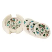Marble Tea coaster set lapis stones inlay work Handicraft home & Gift