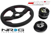 NRG 320mm 1.5" DP Race Leather Steering Wheel RD St w/ 130H Hub Gen2 Release BK (for: Honda)