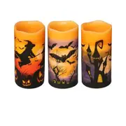 Flameless Flickering Candles Battery Operated with 6 Hour Timer, Halloween Decor Candles for Kids (3pcs)