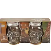 Circleware 4 oz Skull Mini Mug Clear Glass Salt and Pepper Handle Shaker Jar Set