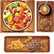 3Pcs Wood Serving Platters Rectangular Wood Trays with Raised Edge Non Slip Breakfast Tray Decorative Food Platter for Cheese Fruit Vegetables Appetizer Serving Tray Wood Crafts Trays for Home Kitchen