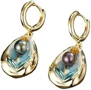 [Artemishine] Jardin de Tulipes Enamel Drop Earrings, 14K Gold Plated, French Enamel with Natural Baroque Pearl, Two Styles Available
