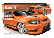 FPV BA GT BA GT MKII BLOOD ORANGE BLACK STRIPES A3 FRAMED PRINT (FV015B)