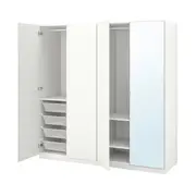 PAX / FARDAL/ÅHEIM wardrobe combination, white high-gloss/white mirror glass, 200x60x201 cm