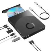8-In-1 Blu-ray DVD Drive Burner USB-C HDMI LAN SD TF For PC Laptop Win/Mac 100GB