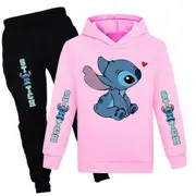 Lilo & Stitch Kids Tracksuit Set Boys Girls Casual Hooded Sweatshirt Joggers Pants Outfit Set Activewear2023 gifts Z Pink 7-8 Years