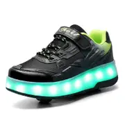 Nevenka Kids Roller Skates Light up Shoes with Double Wheel for Girls Boys Birthday Gift-Q7-Black