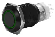 3/4" Black Stainless Steel Latching Power Switch w Green Halo Light LED 19mm 12V