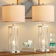 29" Table Lamp for Living Room - Lamps Set of 2 with USB C+A & Bulbs, 3-Way Dimm