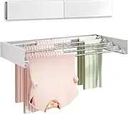 Uandhome Wall Mounted Clothes Drying Rack,Foldable Wall Mount Laundry Drying Racks Folding Indoor,Drying Racks Clothing Collapsible,5 Aluminum Towel Drying Rack with Wall Template(White)